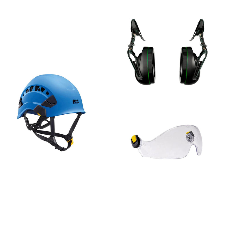 Petzl Vertex Vent Arborist Helmet Combo - 31SNR Ear Defenders and Vizir - Clear
