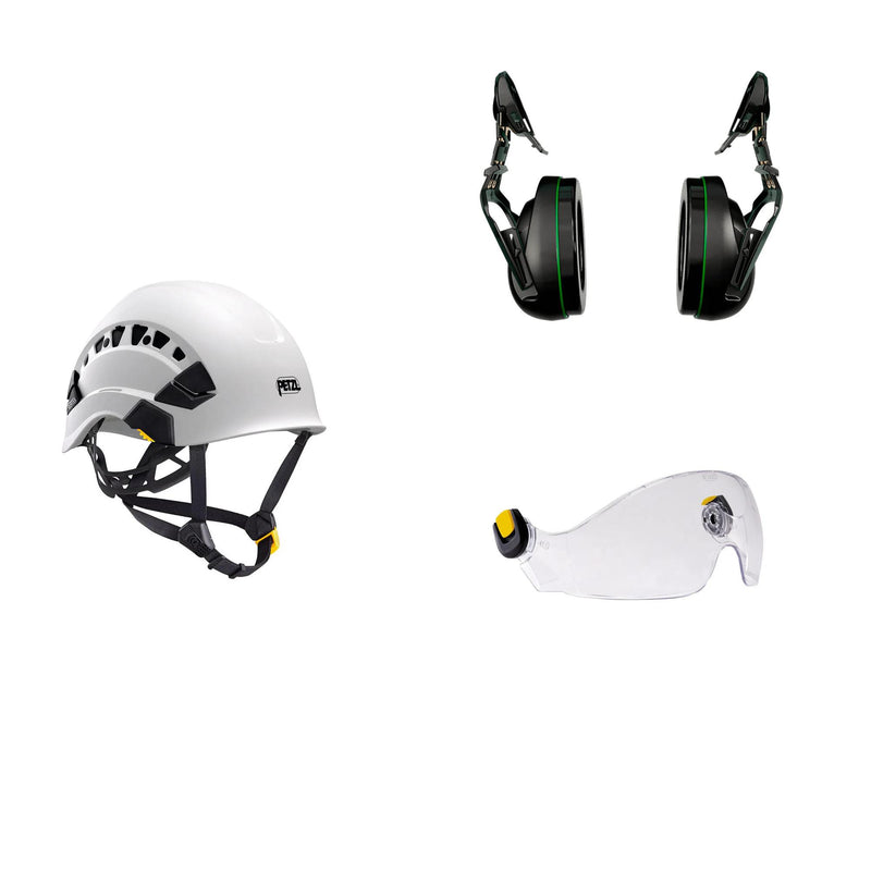 Petzl Vertex Vent Arborist Helmet Combo - 31SNR Ear Defenders and Vizir - Clear