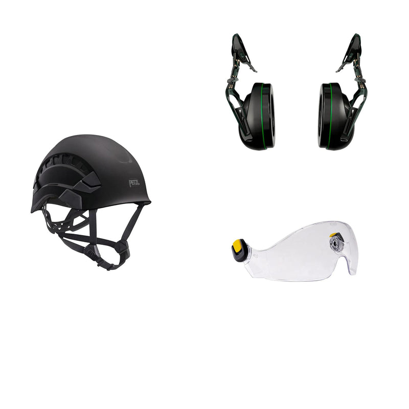 Petzl Vertex Vent Arborist Helmet Combo - 31SNR Ear Defenders and Vizir - Clear
