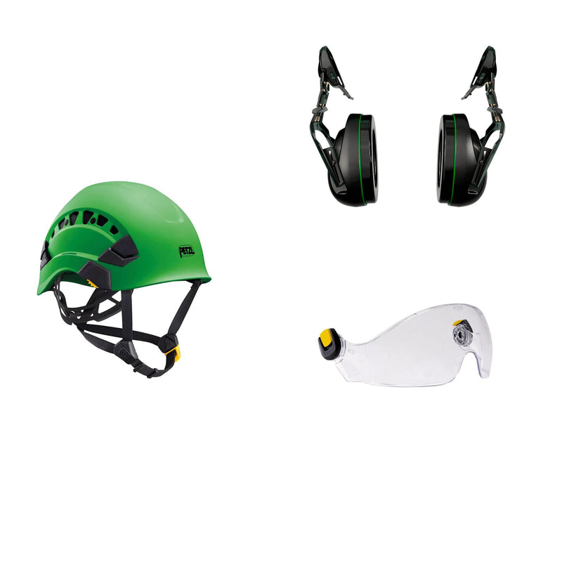 Petzl Vertex Vent Arborist Helmet Combo - 31SNR Ear Defenders and Vizir - Clear