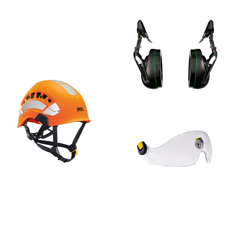 Petzl Vertex Vent Arborist Helmet Combo - 31SNR Ear Defenders and Vizir - Clear