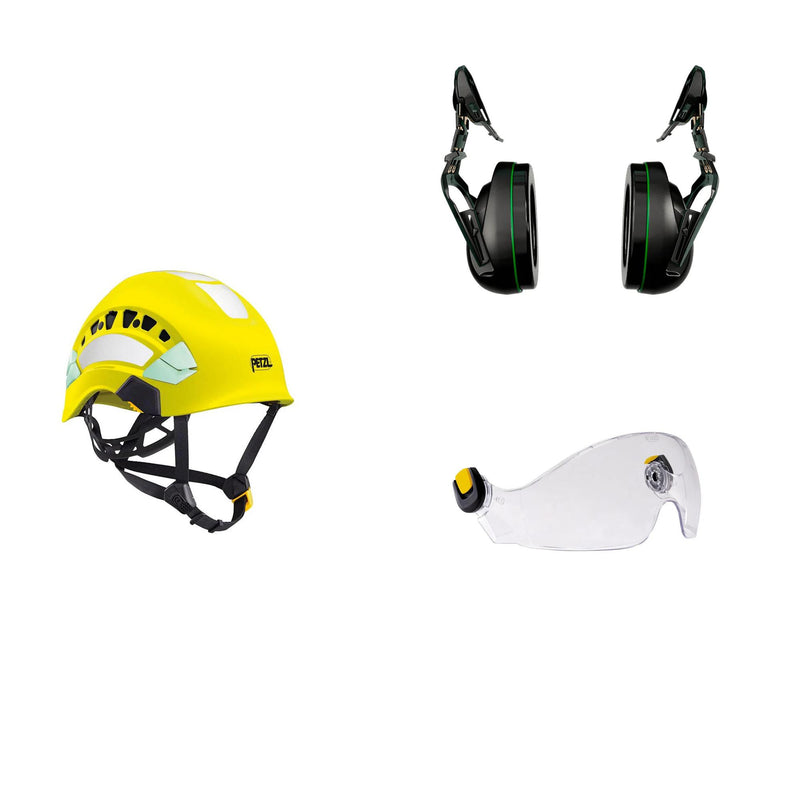 Petzl Vertex Vent Arborist Helmet Combo - 31SNR Ear Defenders and Vizir - Clear