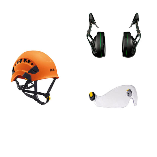 Petzl Vertex Vent Arborist Helmet Combo - 31SNR Ear Defenders and Vizir - Clear