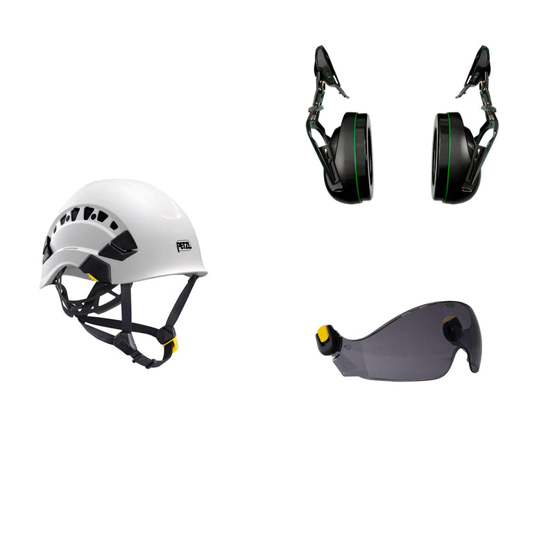 Petzl Vertex Vent Arborist Helmet Combo - 31SNR Ear Defenders and Vizir - Shadow