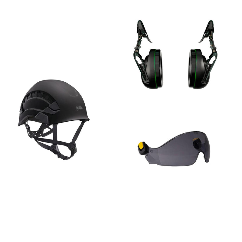 Petzl Vertex Vent Arborist Helmet Combo - 31SNR Ear Defenders and Vizir - Shadow