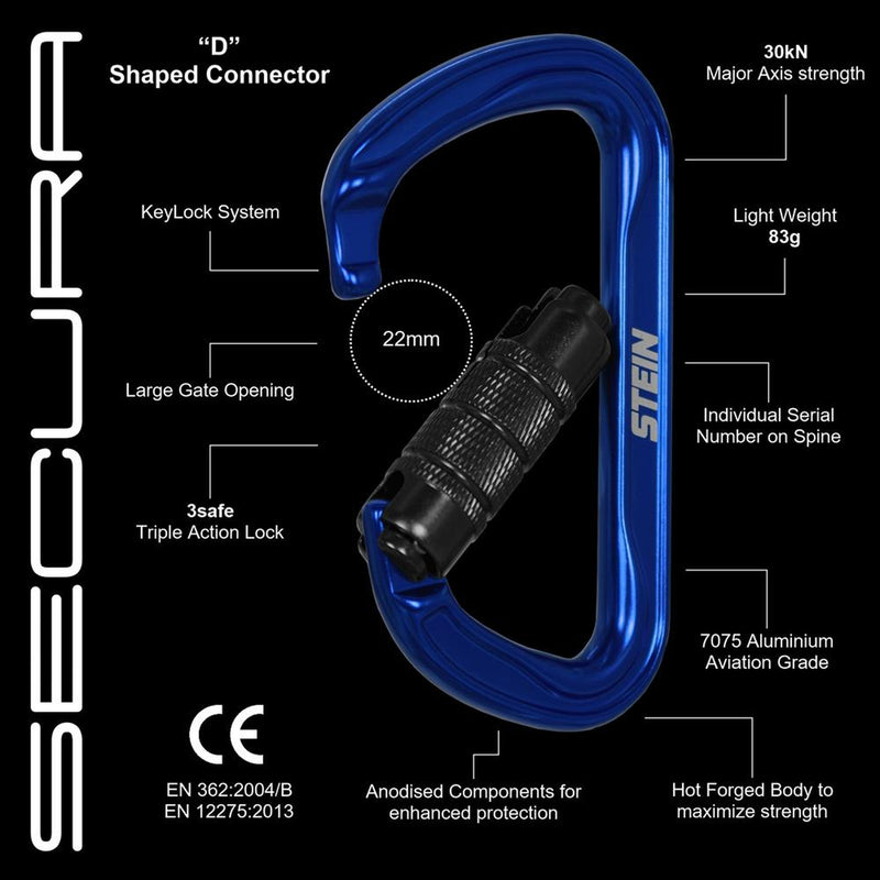 Stein Secura D 3 Way Carabiner - Blue