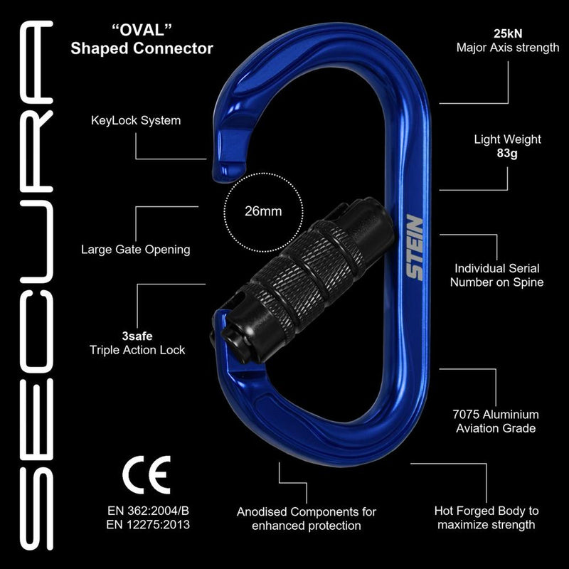 Stein Secura OVAL 3 Way Carabiner - Blue
