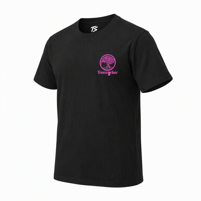 Treeworker Pink Ribbon Chest Logo Organic Cotton T-Shirt - Black/Pink