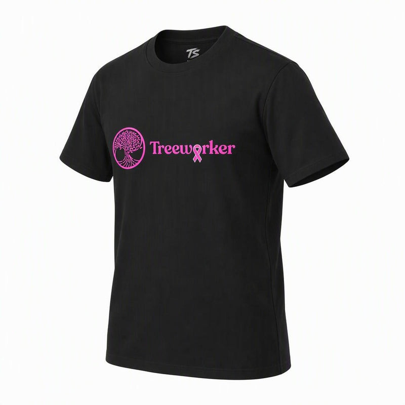 Treeworker Pink Ribbon Full Logo Organic Cotton T-Shirt - Black/Pink