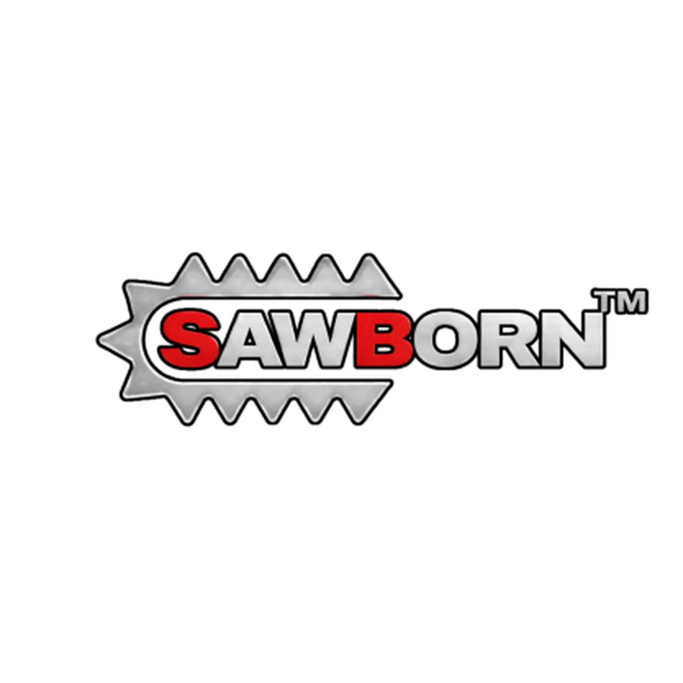 grey jagged edge chain image with sawborn written in red with the s and b in red